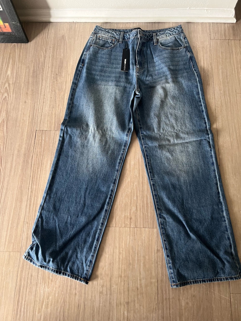 Fashion Nova Womens Washed Blue Slim Straight Jeans